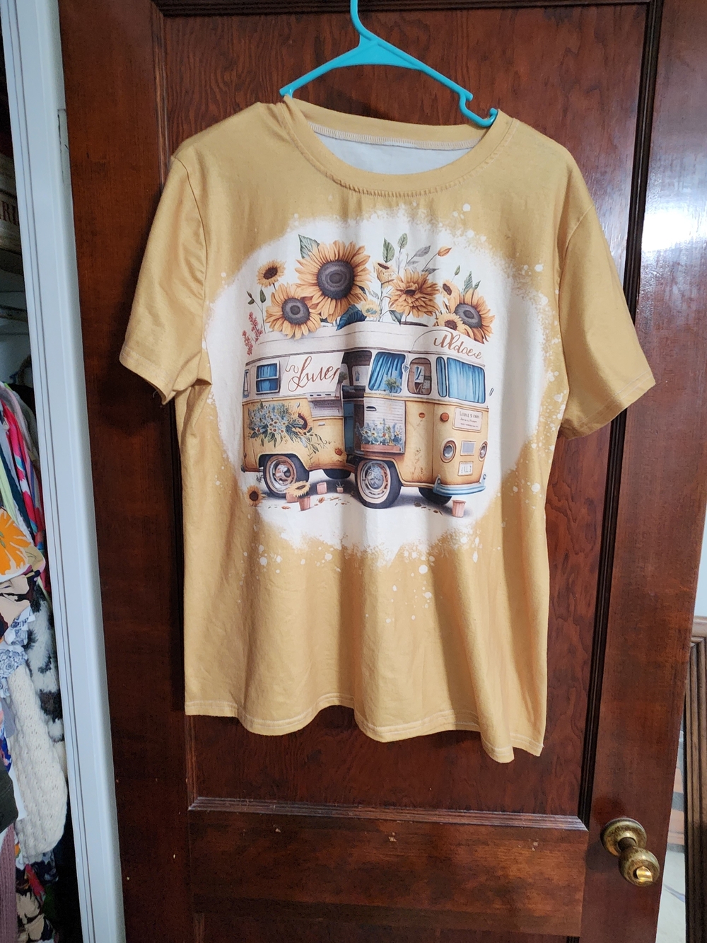 Womens Yellow Sunflower Camper Graphic Tee